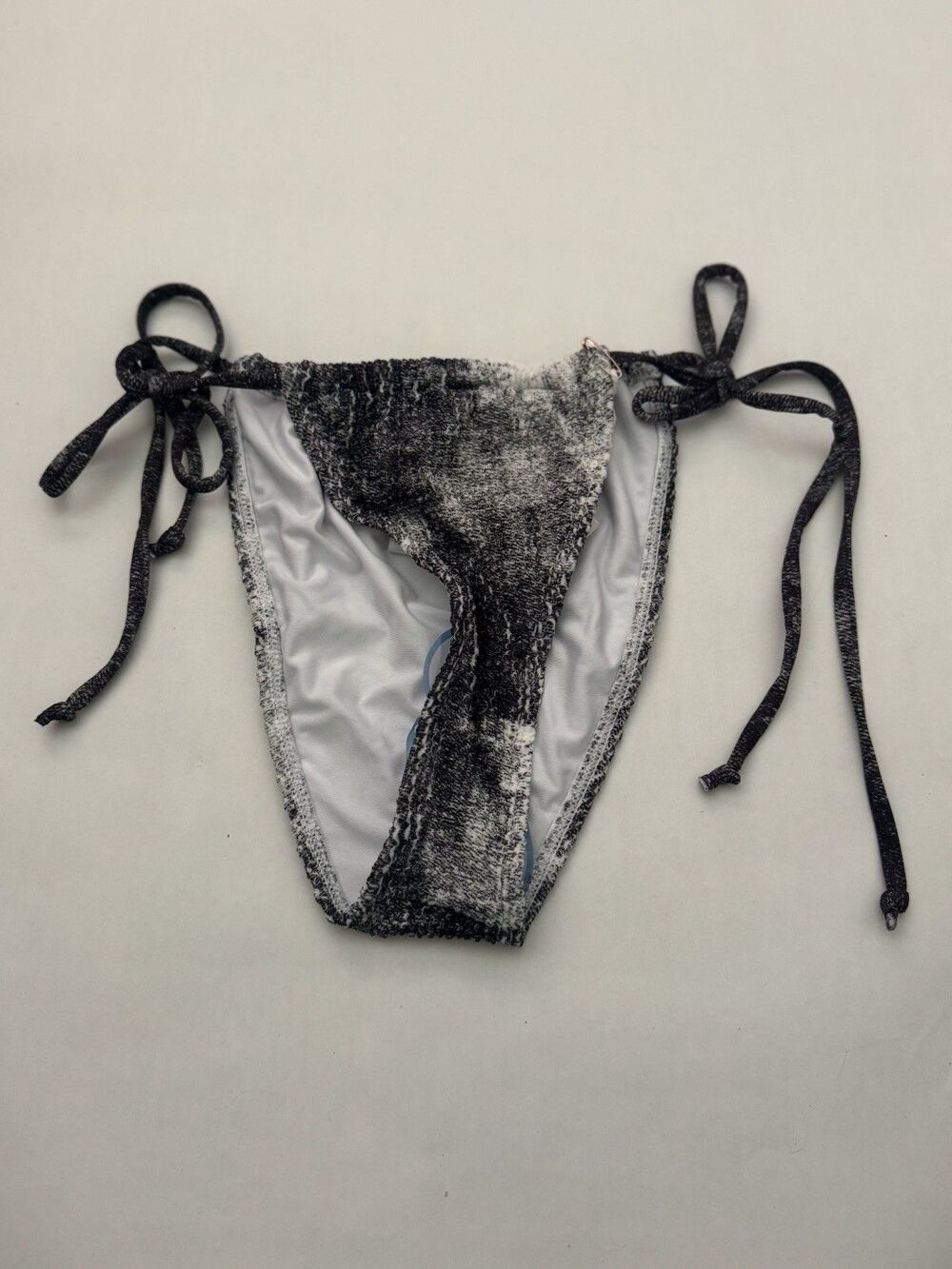 NWT Good American Always Fits Tiny Ties Bikini Bottom Grey Tie Dye 00/0